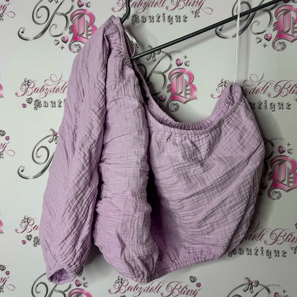 Lavender one shoulder top soft lilac purple Crinkle Crop Top and Pants Set